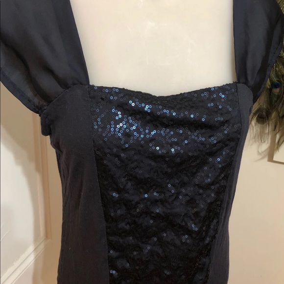 Cynthia Rowley Midnight blue sequin sheer top Sz M - Picture 2 of 4